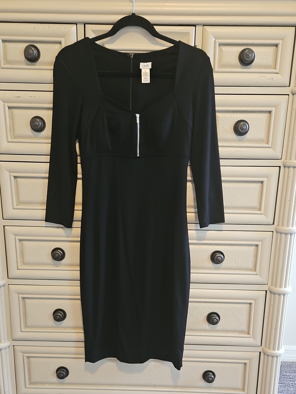 Cache Black Front Zip Bodycon Whimsigoth Practical Magic Mall Goth Dress S EUC